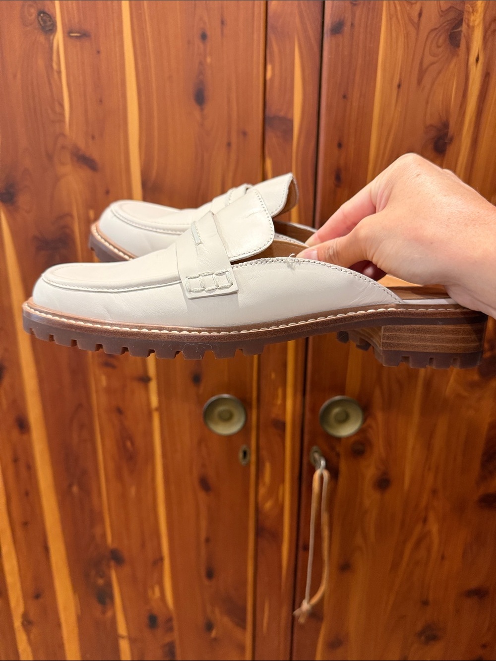 Madewell Cream Leather Lug-Sole Penny Mule